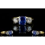 18ct Gold Superb Quality Three Stone Sapphire And Diamond Set Dress Ring Fully hallmarked for 18ct,
