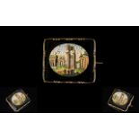 19th Century Micro Mosaic Brooch Depicting Arcadian ruins, the whole, mounted in black onyx with