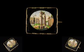 19th Century Micro Mosaic Brooch Depicting Arcadian ruins, the whole, mounted in black onyx with