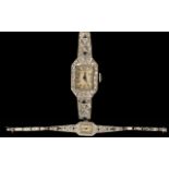 Art Deco Period - Superb Platinum Sapphire and Diamond Set Cocktail Ladies Watch, Marked Platinum,