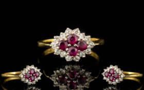 18ct Gold Attractive Ladies Rubies & Diamonds Set Dress Ring.