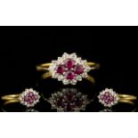 18ct Gold Attractive Ladies Rubies & Diamonds Set Dress Ring.