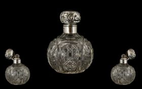 Edwardian Period - Attractive Silver Topped Cut Glass Perfume Bottle,