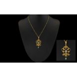 Victorian Period Superb Quality and Attractive / Fancy 9ct Gold Pendant Drop Set with Opals and