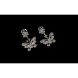 Pair Of 9ct Gold Diamond Earrings, Each With A Diamond Cluster Above A Diamond Butterfly Drop,