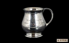 Silver Christening Mug Of plain, bulbous form, inscribed to front, hallmarked Birmingham P - 1939.