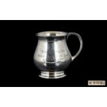 Silver Christening Mug Of plain, bulbous form, inscribed to front, hallmarked Birmingham P - 1939.