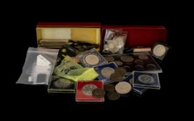 A Box Containing A Mixed Lot Of Low Value Great Britain Coins To include commemorative crowns,