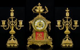 Japy Freres - Superb French 19th Century Gilt Bronze Garniture Clock Set. c.1880's. of Pleasing Form