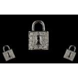 9ct White Gold And Diamond Set Padlock Pendant Pave set diamond front, fully hallmarked,