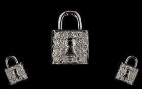 9ct White Gold And Diamond Set Padlock Pendant Pave set diamond front, fully hallmarked,