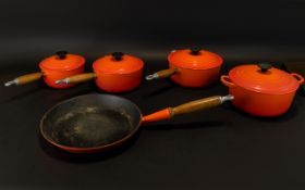 LE CREUSET 5 PIECE PAN SET.