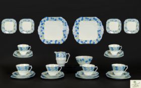 Fentons Bone China Art Deco Tea Service Pattern Number 6676 Comprising five cups saucers,