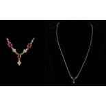 18ct Gold Ruby And Diamond Set Pendant Necklace Long fine link gold belcher chain necklace with