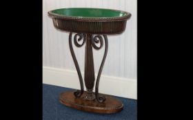 A Mahogany Plant Trough - raised on oval base with reeded, graduating support with further scroll