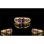 Antique Period - 9ct Gold Six Stone Amethyst Set Dress Ring,