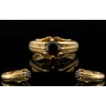 9ct Gold - Single Stone Garnet Dress Ring - Gypsy Setting. Full Hallmark for 9.
