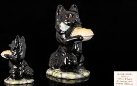 Beswick Beatrix Potter Figure ' Duchess ' Black Dog Holding a Pie, Modeller G. Tongue.