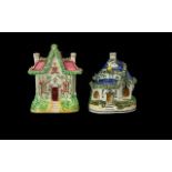 Two Small Victorian Flat Back Cottages - one Gothic style 4.5 cm wide, 9.5 cm long, 13 cm high.