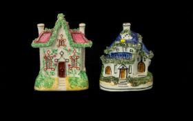 Two Small Victorian Flat Back Cottages - one Gothic style 4.5 cm wide, 9.5 cm long, 13 cm high.