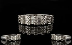 18ct White Gold Contemporary Designer Baguette And Brilliant Cut Diamond Dress Ring Multi- Channel