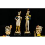 Italian Pair of 1960s Impressive & Tall Handpainted French Neopoleonic Soldiers mounted on Carrara