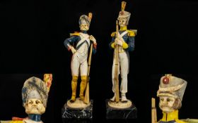 Italian Pair of 1960s Impressive & Tall Handpainted French Neopoleonic Soldiers mounted on Carrara
