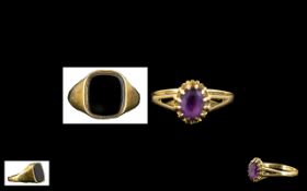 Two 9ct Gold Rings Comprising a gents onyx set signet ring, fully hallmarked, ring size S.