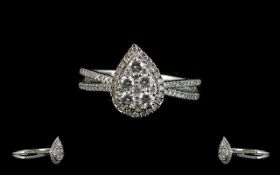 Ladies 9ct White Gold Attractive Pear Shaped Diamond Cluster Ring - of pleasing design.