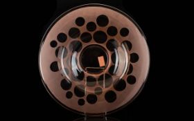 Art Glass Bowl Flush Tone Open Form, Low Circular Bowl. The Rim With Transparent And Opaque Circular