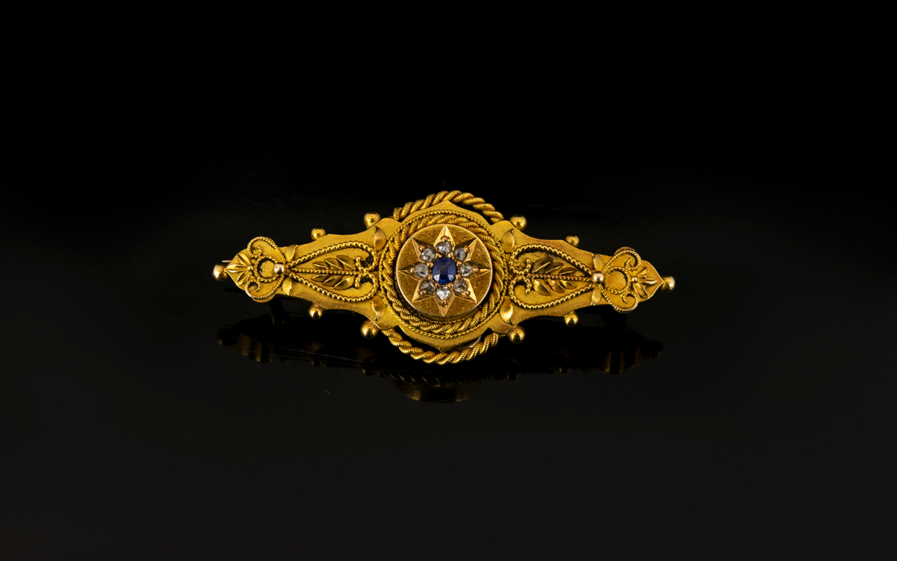 Antique 15ct Gold Sapphire And Diamond Set Brooch Fully hallmarked 625, Chester P 1898,