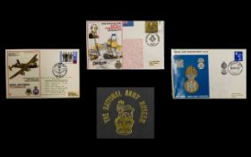 Small Black National Army Museum Folder in slip case with various military covers - some signed.