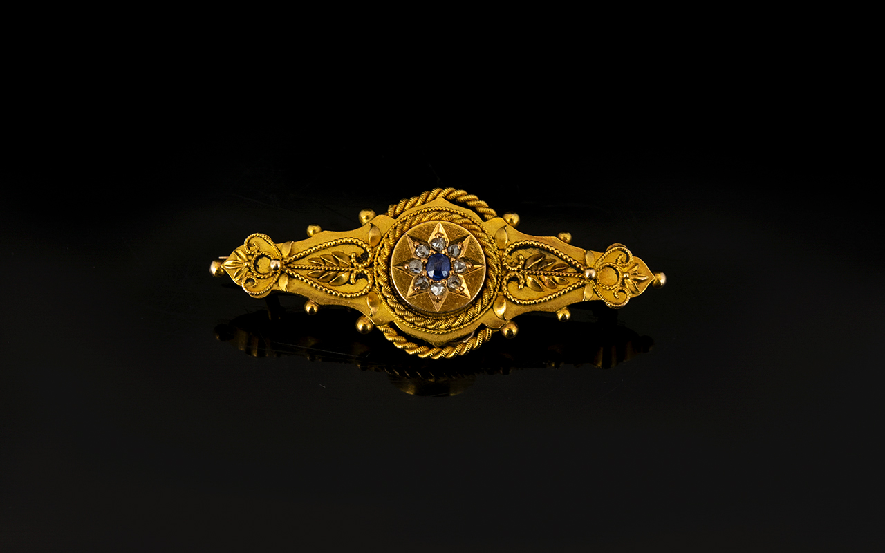 Antique 15ct Gold Sapphire And Diamond Set Brooch Fully hallmarked 625, Chester P 1898, - Image 2 of 3