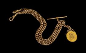 Edwardian Period Superb Quality 9ct Gold Double Albert Watch Chain - with attached 22ct gold George