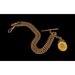 Edwardian Period Superb Quality 9ct Gold Double Albert Watch Chain - with attached 22ct gold George