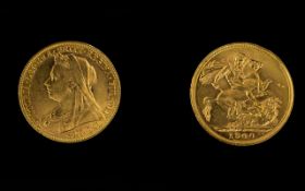 Queen Victoria - Superb 22ct Gold Old Head Full Sovereign - Date 1900. Sydney Mint & High Grade E.F.