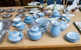 Wedgwood Queens Embossed Ware Tea And Coffee Service Comprising cups, saucers, teapot,