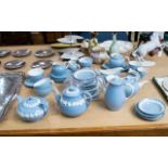 Wedgwood Queens Embossed Ware Tea And Coffee Service Comprising cups, saucers, teapot,