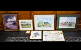 A Mixed Collection Of Framed Prints And Photographs To include reproduction Lancaster map, limited