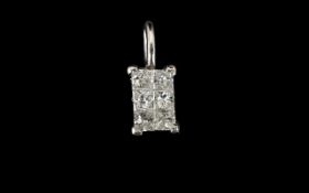 9ct Gold And Diamond Pendant Set with six princess cut diamonds,