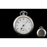 Omega - Swiss Made Open Faced Silver Keyless Pocket Watch. c.1900. Marked 0.