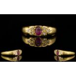 Antique Period - Nice Quality and Attractive 18ct Gold Ruby and Diamond Dress Ring.