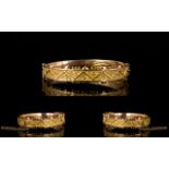 Antique Period Wonderful Quality Ornate 9ct Gold Hinged Bangle with Attached Safety Chain.
