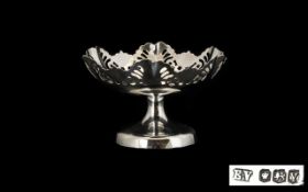 1960's Attractive Silver Pedestal Dish - of small form with shaped fancy open worked border.