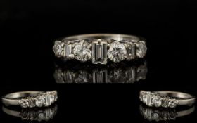 18ct White Gold Diamond Ring Half Eternity Ring Set With Alternating Round Brilliant And Baguette