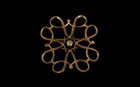 9ct Yellow Gold And Diamond Filigree Brooch Fully hallmarked,