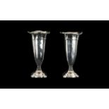 1920's Pair of Solid Silver Vases - of tapered form with frilled edge top border and shaped stepped