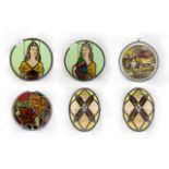 A Small Collection Of Stained And Leaded Glass To include two oval panels 14 1/2 x 9 inches,