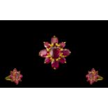 Ruby Flower Shape Ring, the centre oval cut ruby, of 3.