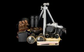 Mixed Lot Of Oddments And Collectables, To Include A Camera, Tripod, Jockey Club Binoculars,